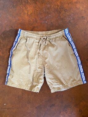 Todd Snyder Champion Tan Shorts with Blue Logo Trim Small S